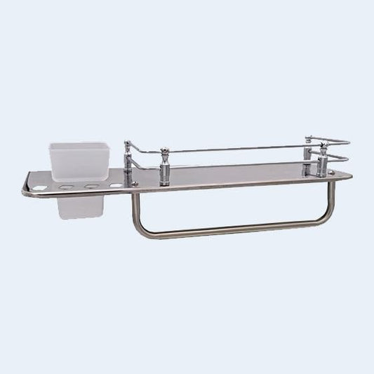 Bathroom Wall Mount Storage Shelf, Stainless Steel Toothbrush Holder with Towel Bar